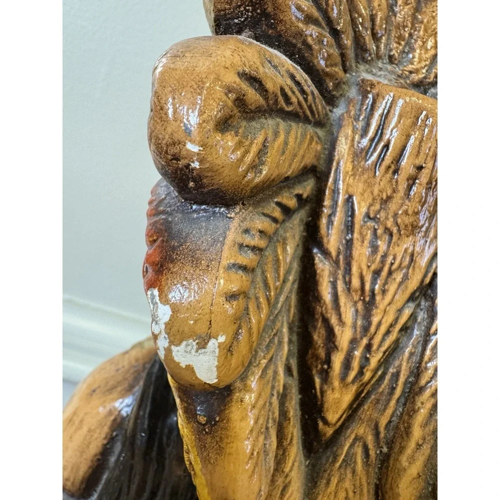 Vintage Chalkware Cigar Store Indian/Native American Warrior And Maiden 21